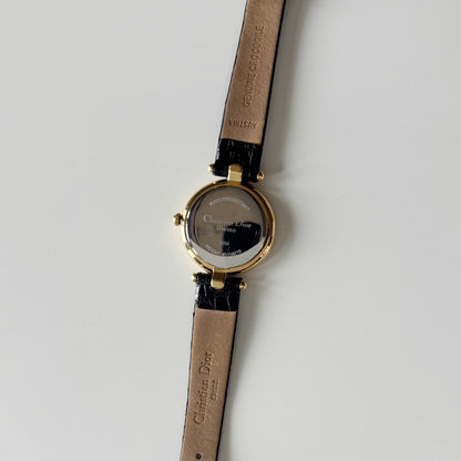 Dior 1990s Round Dial Interchangeable strap Gold Plated Watch with 3 straps, case