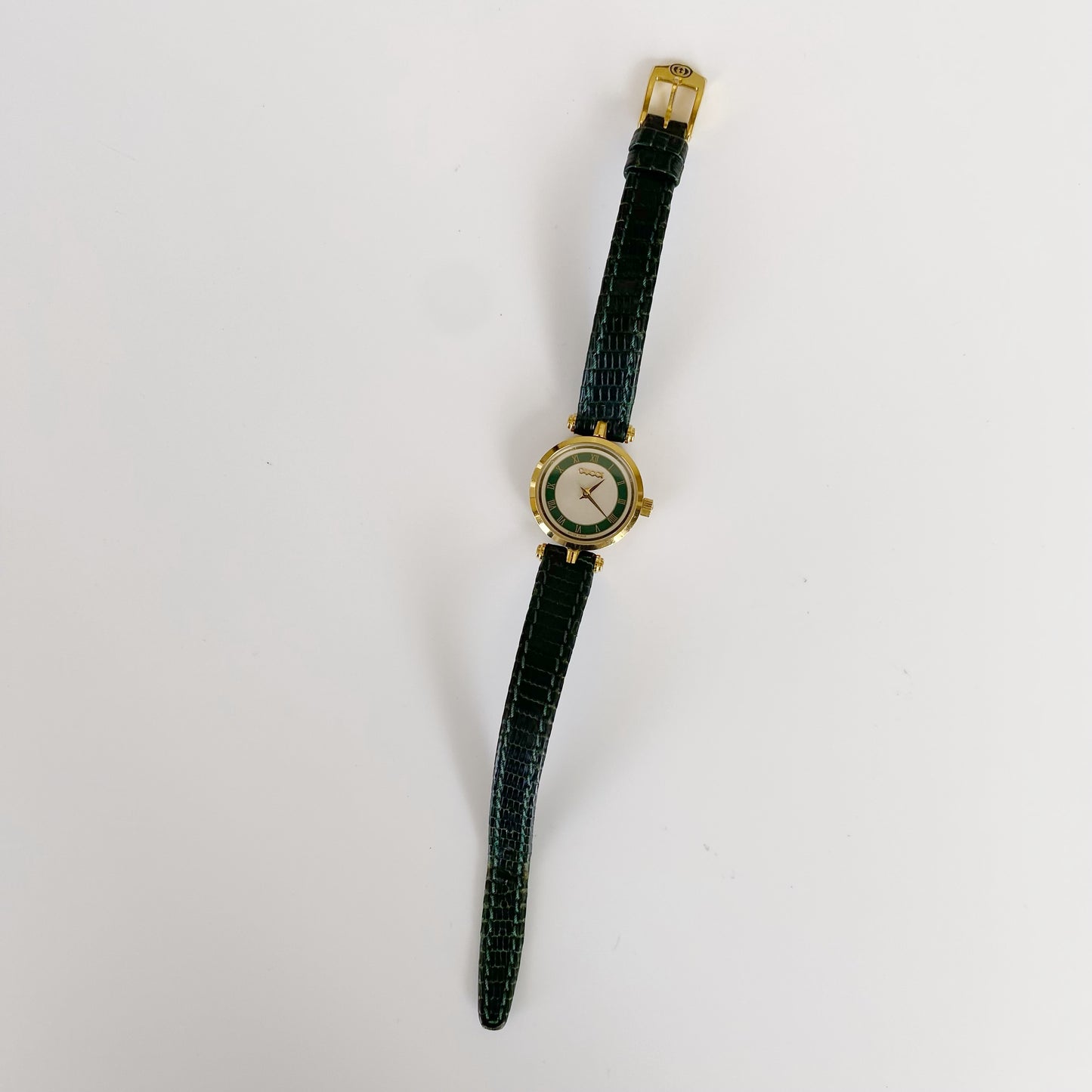 Gucci 1990s Round Green Leather Watch