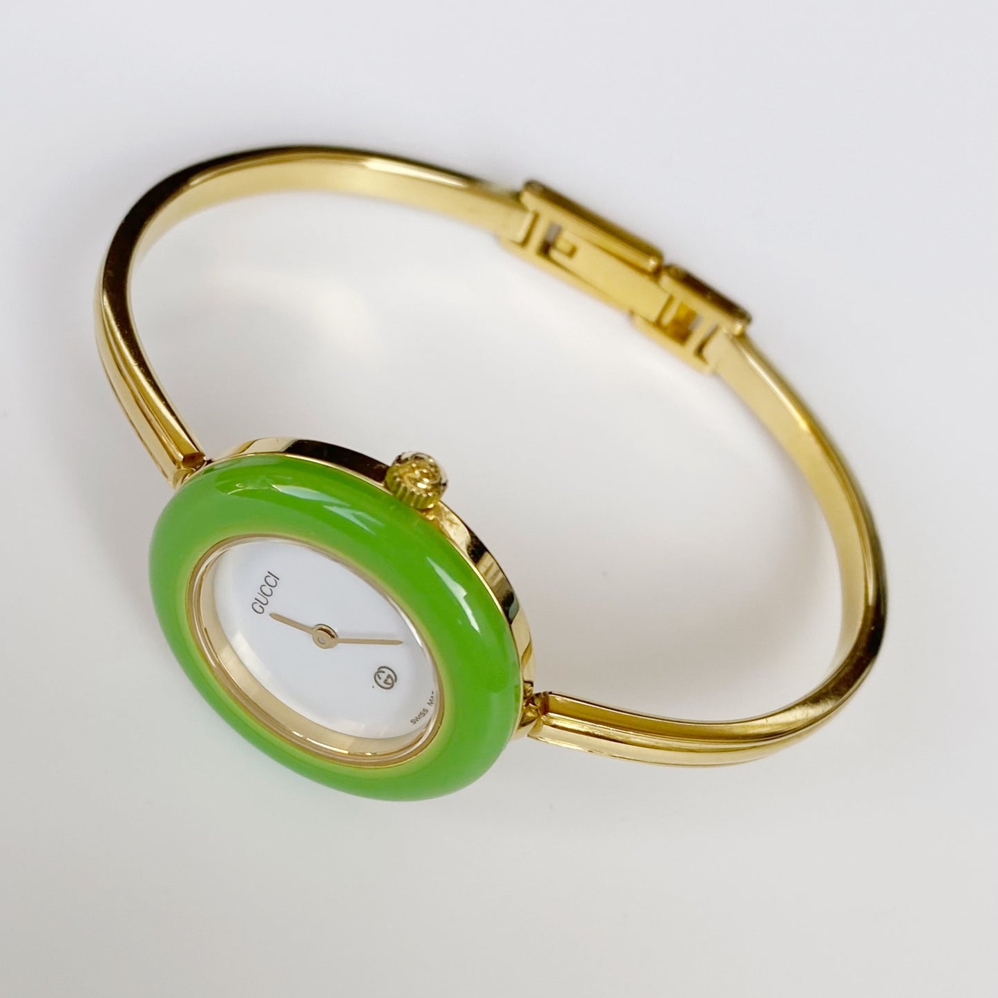 Gucci 1990s Interchangeable Gold Plated Bangle Watch with 12 bezels, case