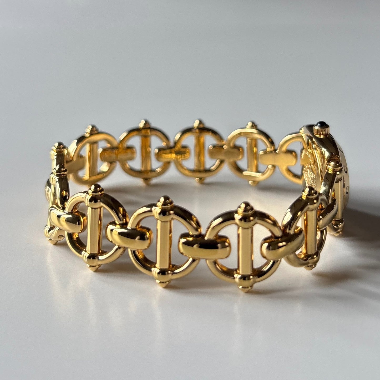 Gucci 1990s Seashell Dial Horsebit Gold Plated Watch
