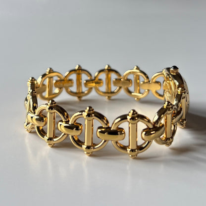 Gucci 1990s Seashell Dial Horsebit Gold Plated Watch