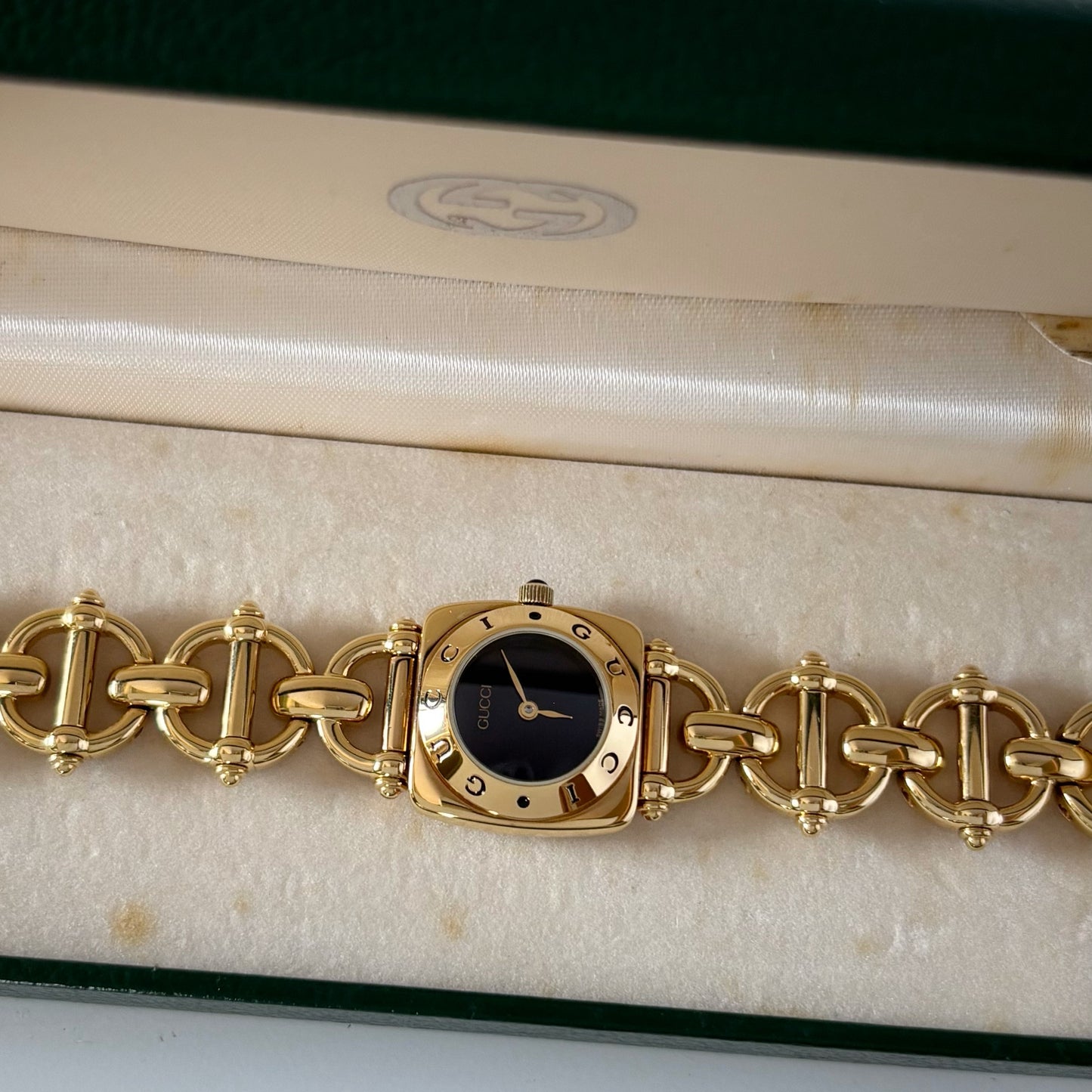 Gucci 1990s Black Dial Gold Plated Watch