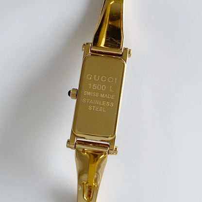 Gucci 1990s Seashell Dial Rectangular Gold Plated Bangle Watch