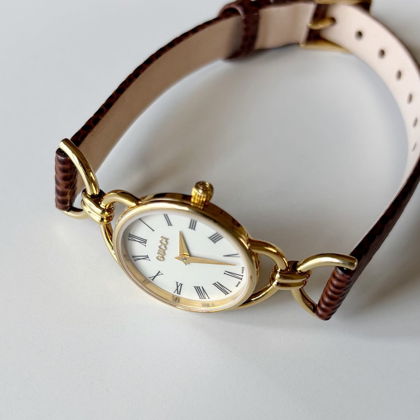 Gucci 1990s Round Dial Horsebit Gold Plated Watch