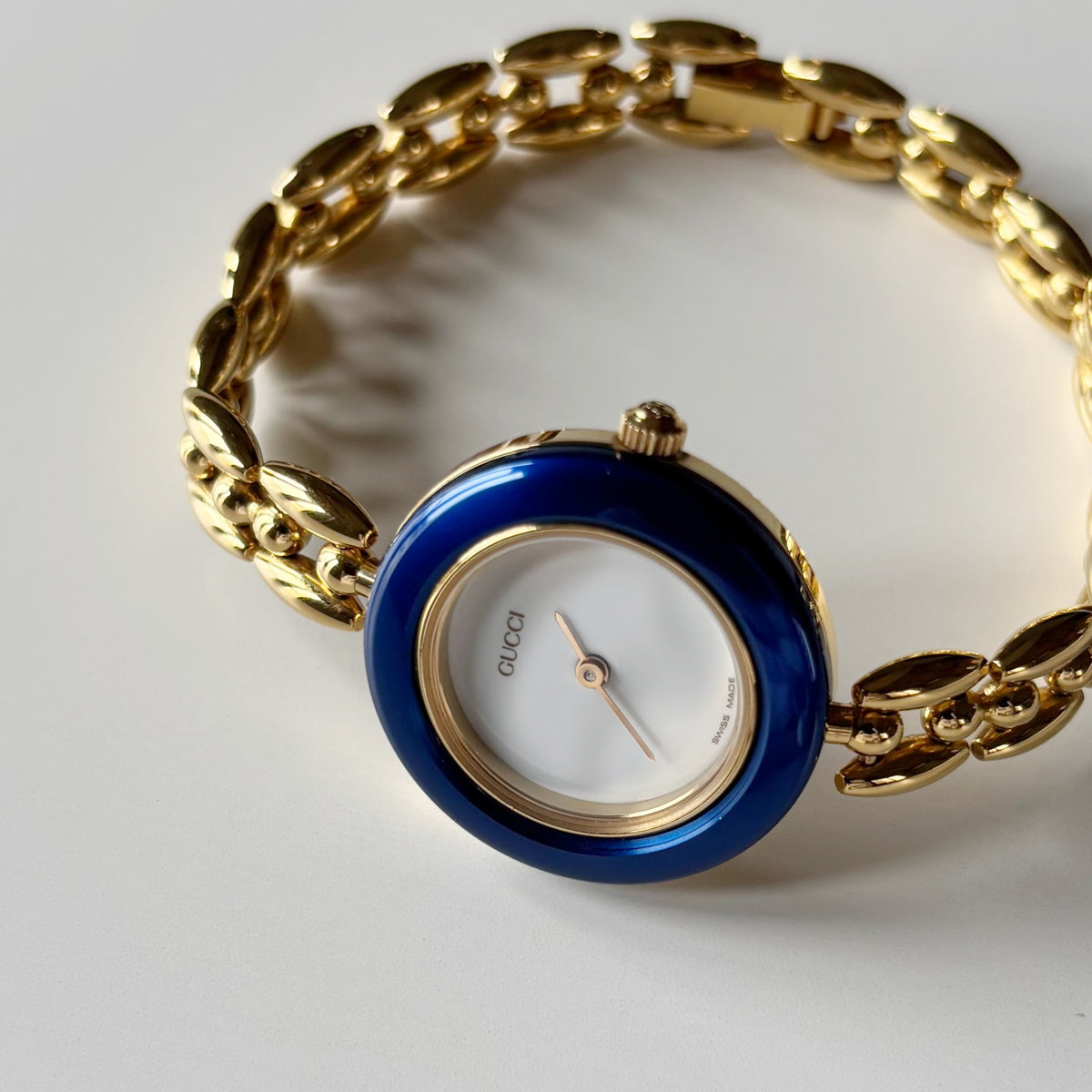 Gucci 1990s Interchangeable Bezel Gold Plated Rice Chain Watch with 6 bezels, case (160mm)