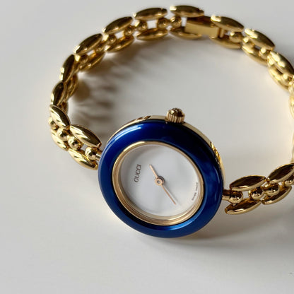 Gucci 1990s Interchangeable Bezel Gold Plated Rice Chain Watch with 6 bezels, case (160mm)