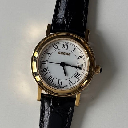 Gucci 1990s Date Round Dial Gold Plated Watch