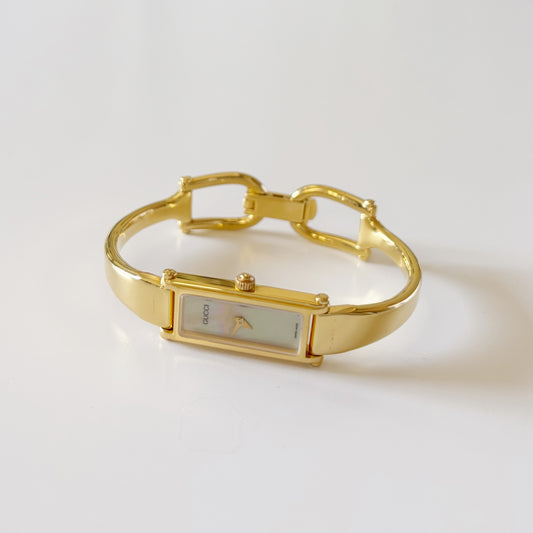 Gucci 1990s Seashell Dial Gold Plated Bangle Watch