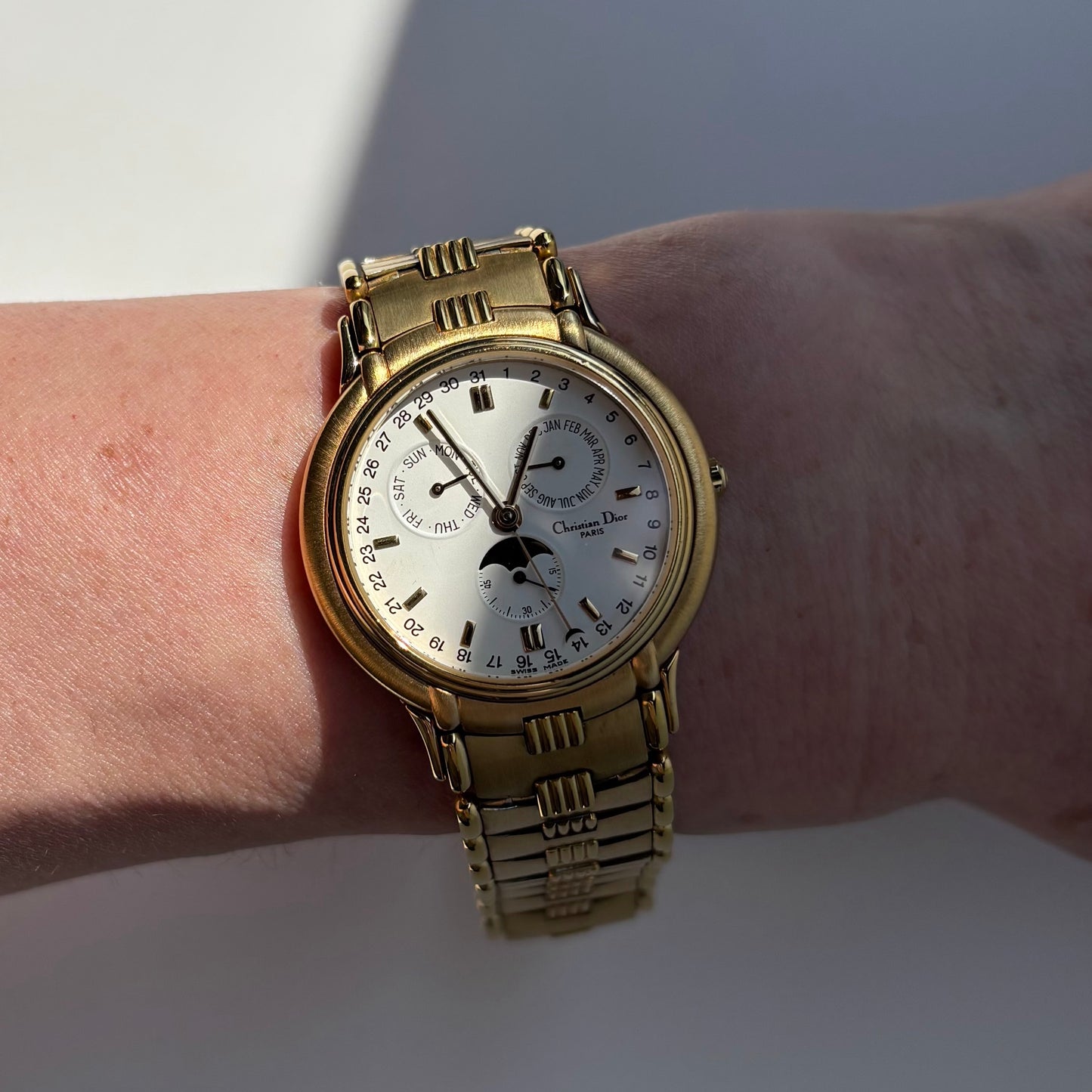 Dior 1990s Moon Phase Triple Calendar Gold Plated Watch