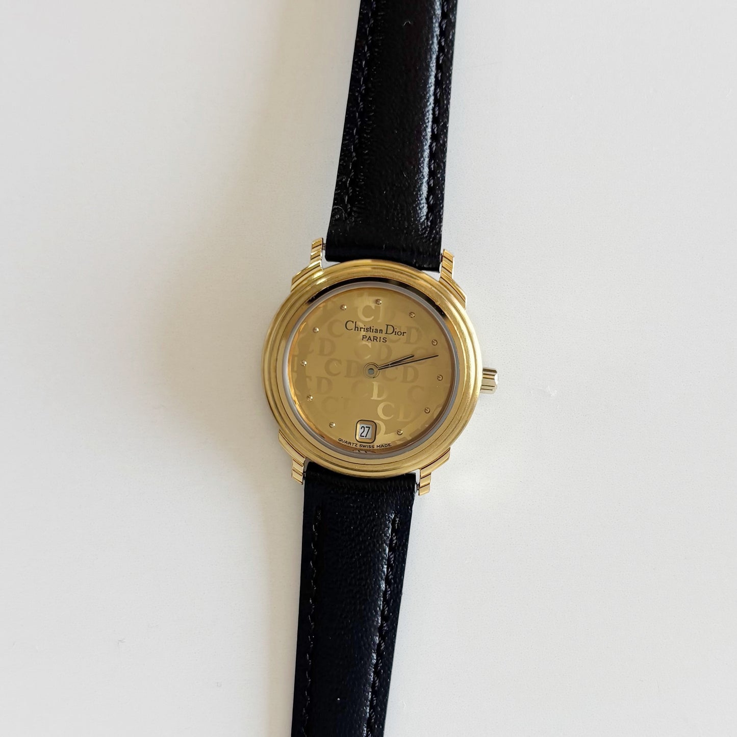 Dior 1990s Round Dial Date Gold Plated Watch