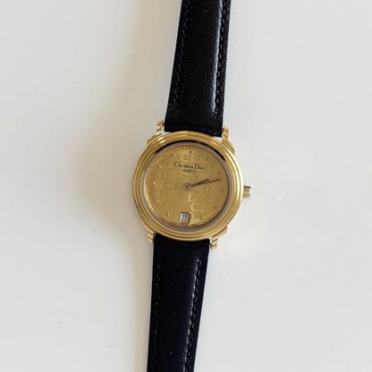 Dior 1990s Round Dial Date Gold Plated Watch