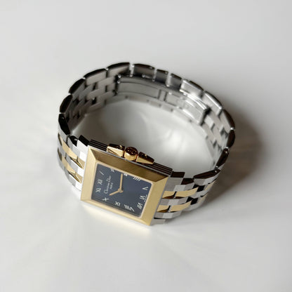 Dior 1990s Monsieur De Dior Navy Square Dial Two Tone Watch (Large)