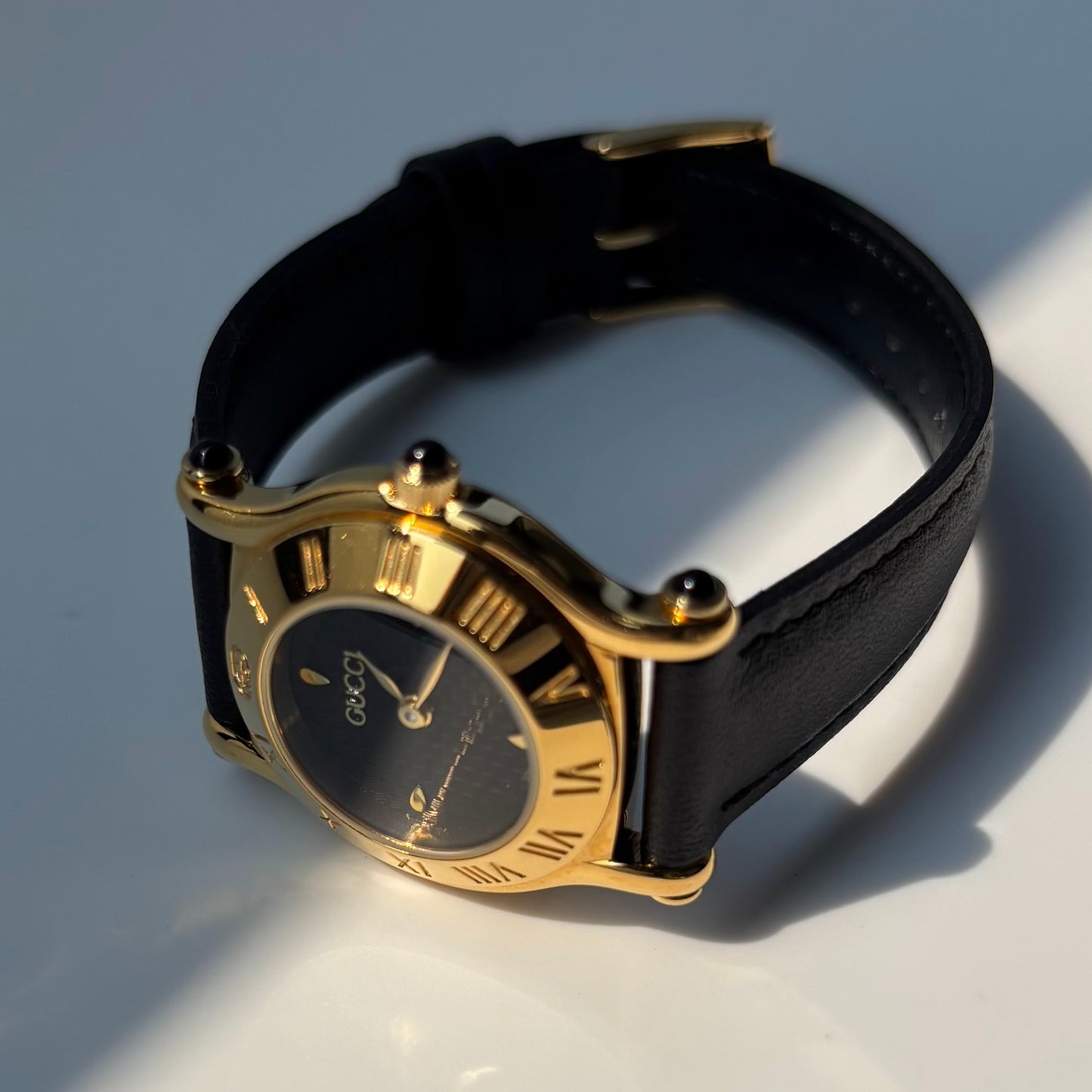 Gucci 1990s Black Dial Gold Plated Watch
