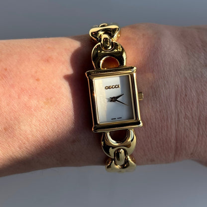 Gucci 1990s Interchangeable Strap Gold Plated Watch with 3 straps, case