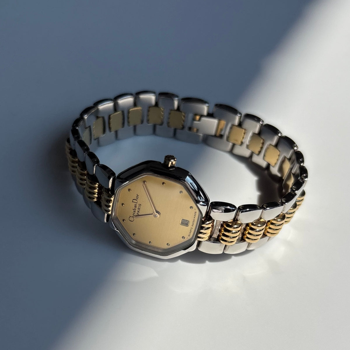 Dior 1990s Octagon Two Tone Gold Plated Watch