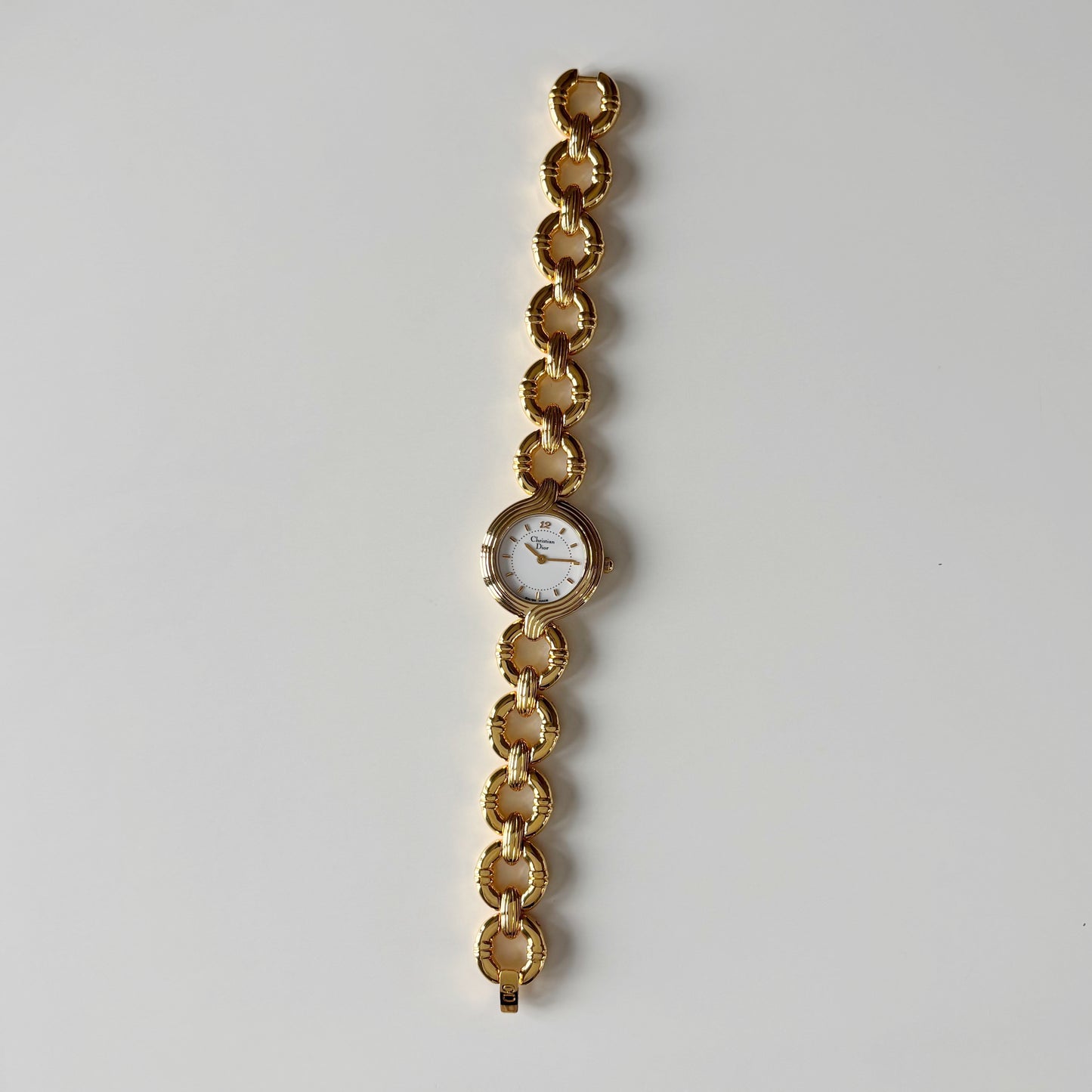 Dior 1990s Round Dial Interchangeable strap Gold Plated Watch with 3 straps, case