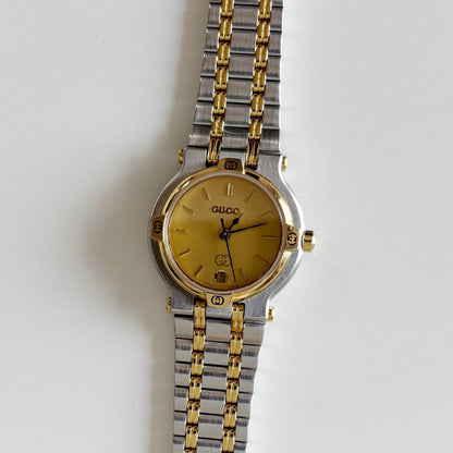 Gucci 1990s Date Round Dial Two Tone Watch