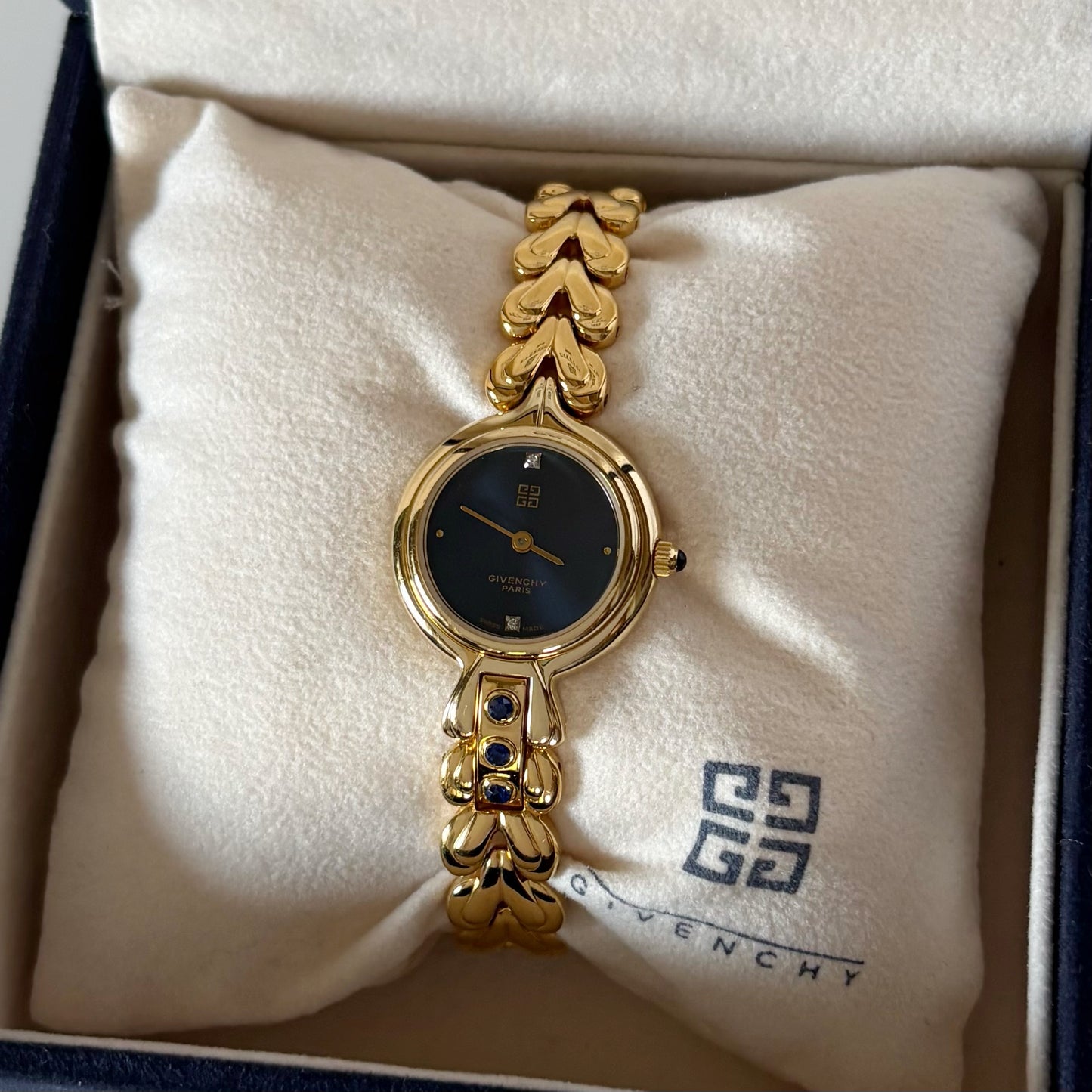 Givenchy 1990s Navy Round Dial Gold Plated Watch