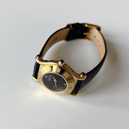 Gucci 1990s Black Dial Gold Plated Watch