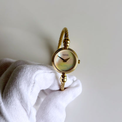 Gucci 1990s Seashell Dial Gold Plated Cable Bangle Watch