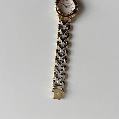 Yves Saint Laurent 1990s Round Dial Two Tone Gold Plated Watch