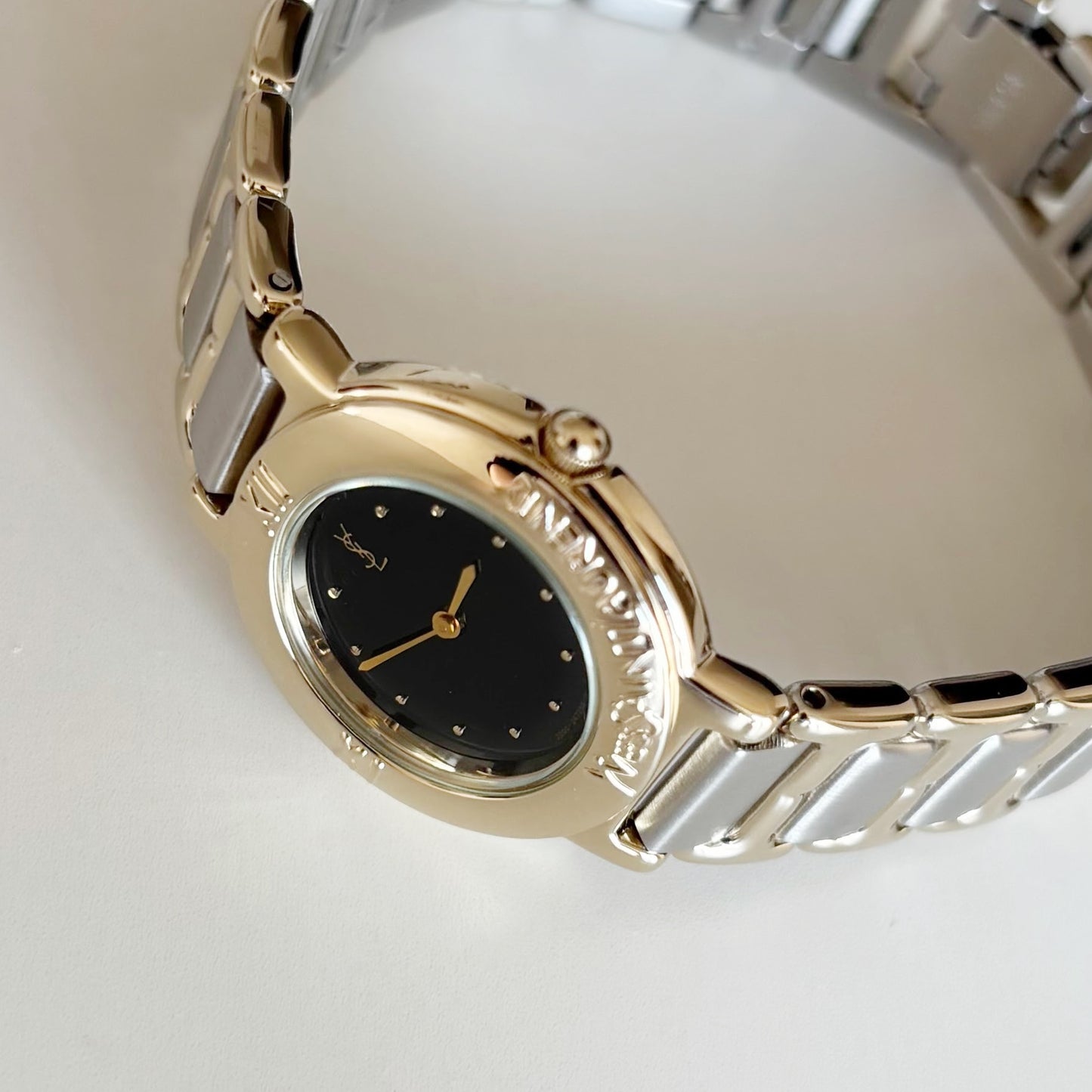 Yves Saint Laurent 1990s Black Dial Two Tone Watch
