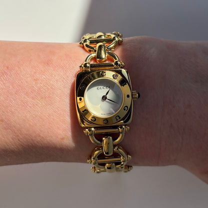 Gucci 1990s Seashell Dial Gold Plated Watch