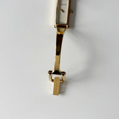 Gucci 1990s Seashell Dial Rectangular Gold-Plated Bangle Watch