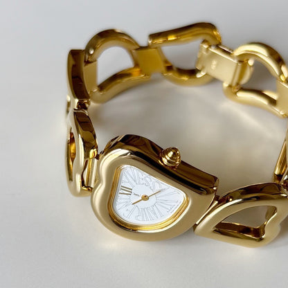 Yves Saint Laurent 1990s Heart Shaped Dial Band Gold Plated Watch (8/1)