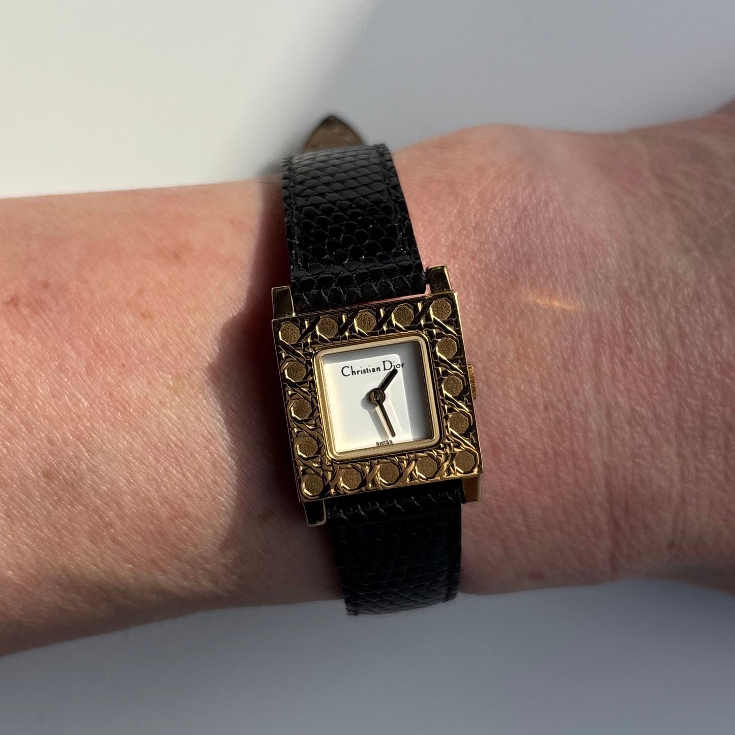 Dior 1990s La Parisienne Interchangeable Strap Gold Plated Watch with 3 straps, case