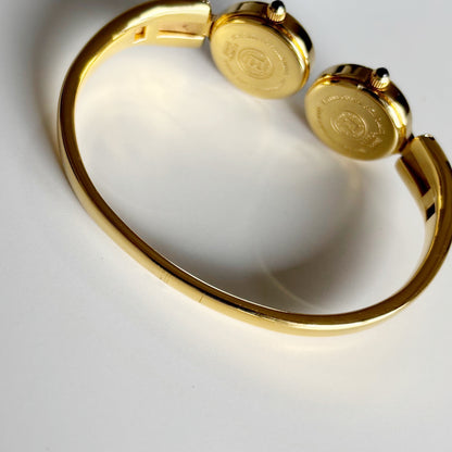 Fendi 1990s Seashell Dial Two Time Zone Gold Plated Bangle Watch