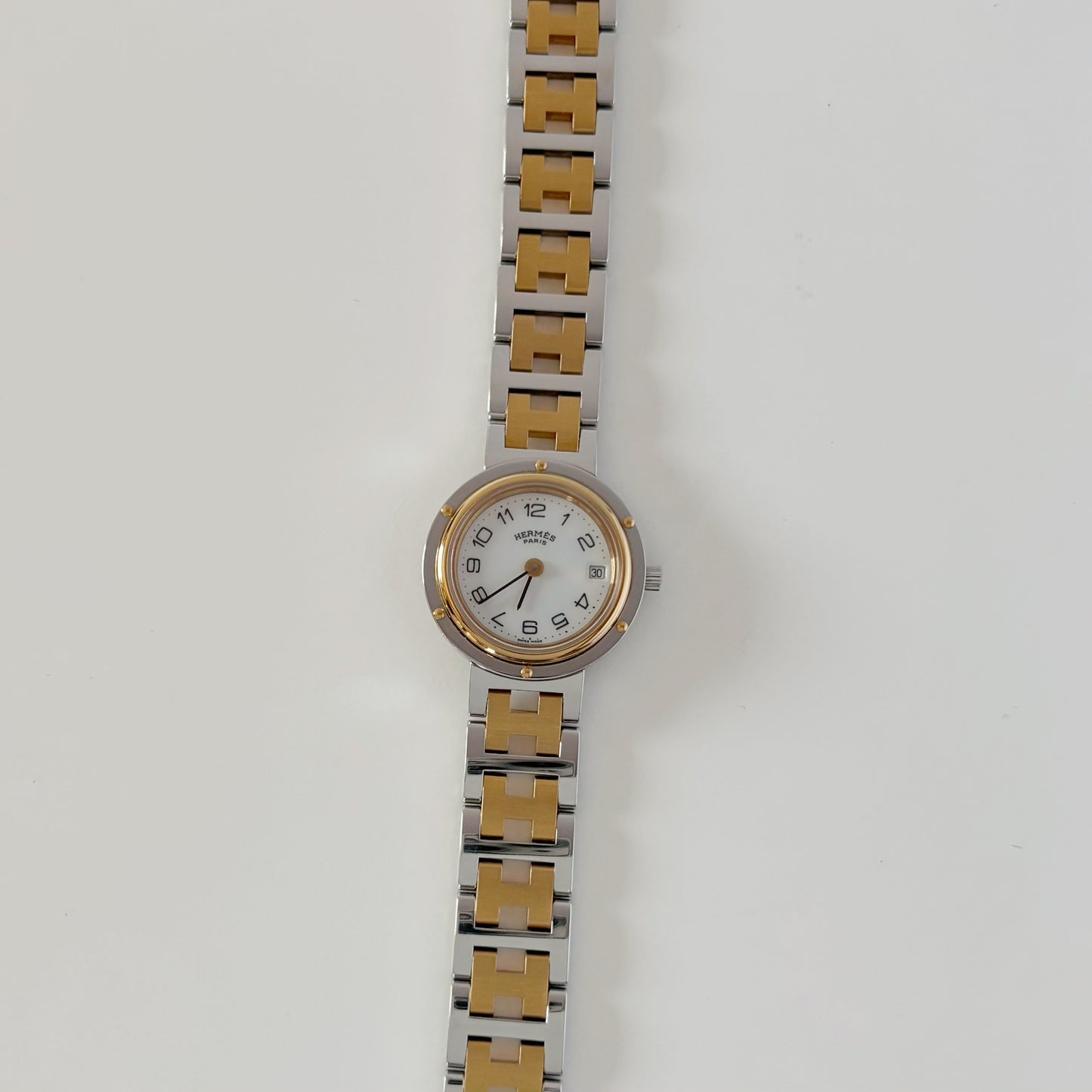 Hermes 1990s Clipper Round Dial Two Tone Gold Plated Watch