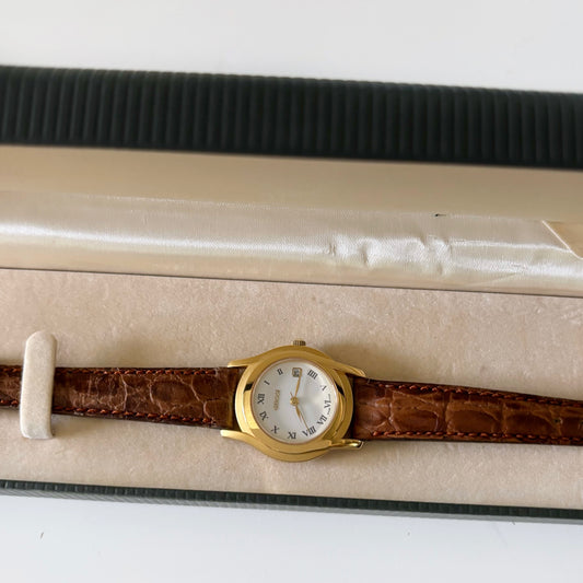 Gucci 1990s Date Gold Plated Round Watch
