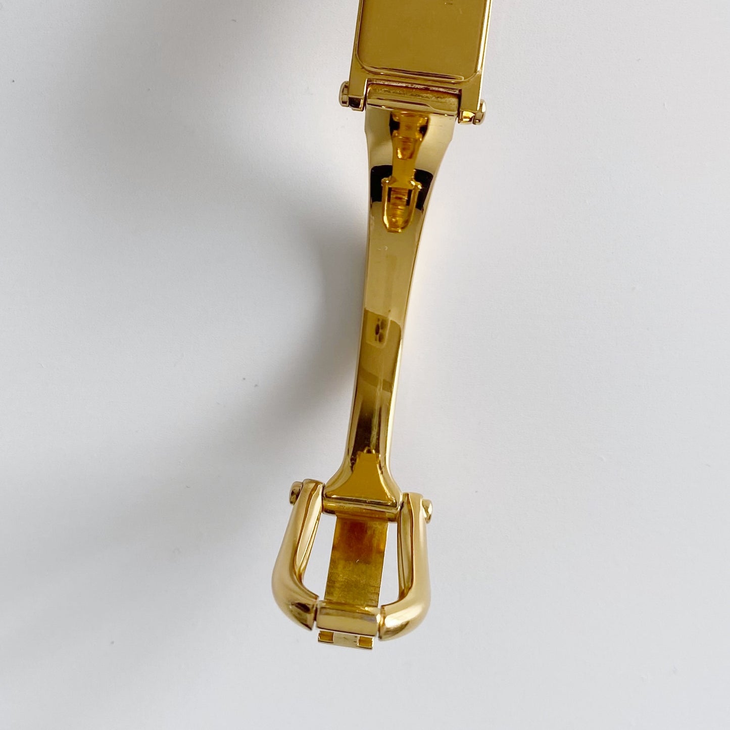 Gucci 1990s Gold Dial Rectangular  Gold Plated Bangle Watch