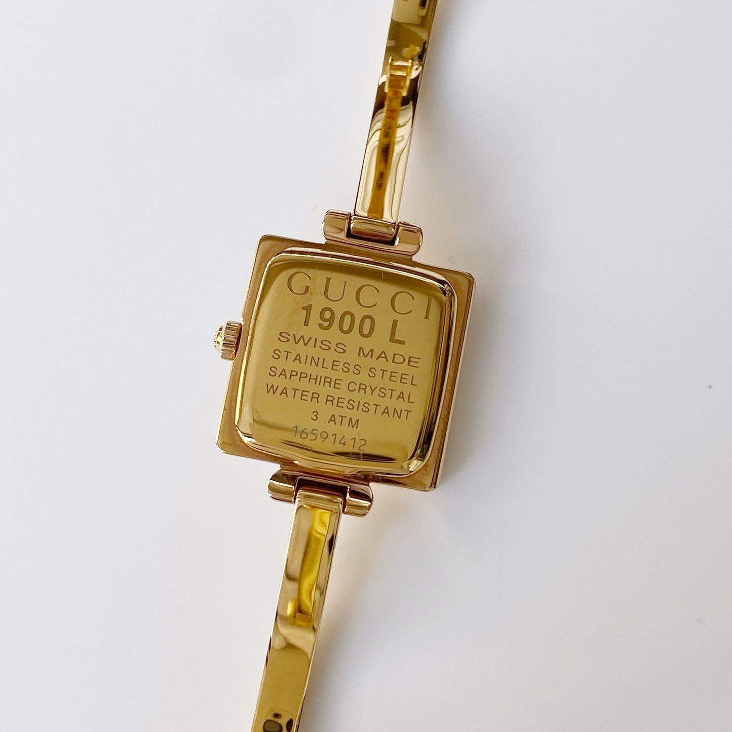 Gucci 1990s Seashell Dial Square Gold Plated Bangle Watch