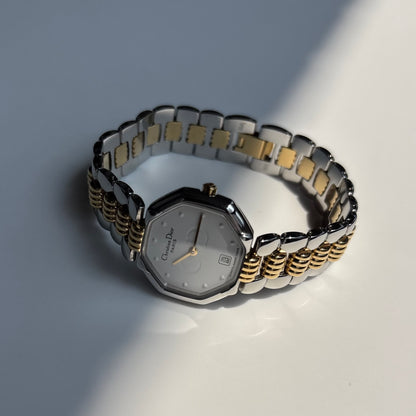 Dior 1990s Octagon Dial Two Tone Gold Plated Watch