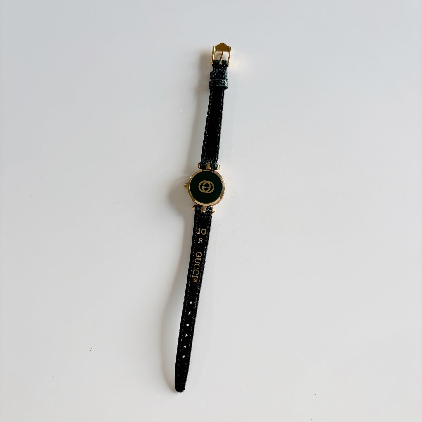 Gucci 1990s Green Sherry Round Dial Gold Plated Watch