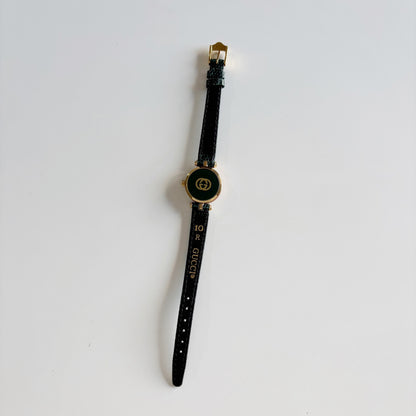 Gucci 1990s Green Sherry Round Dial Gold Plated Watch
