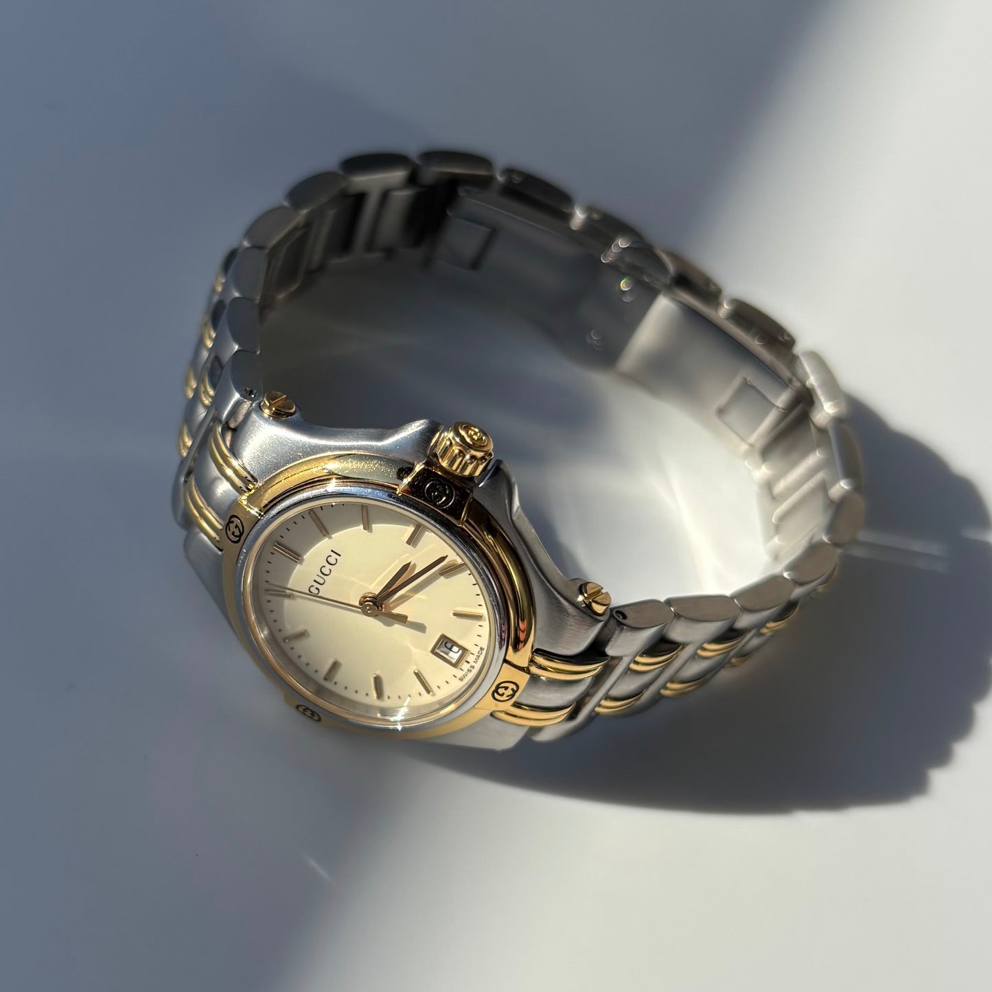 Gucci 1990s Date Gold Plated Two Tone Watch