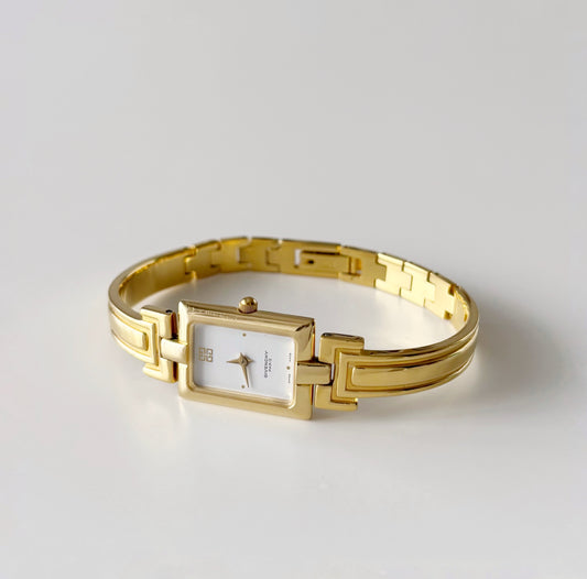 Givenchy 1990s Rectangular Gold Plated Bangle Watch