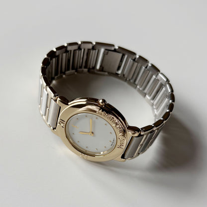 Yves Saint Laurent 1990s Round Dial Two Tone Watch (Large)