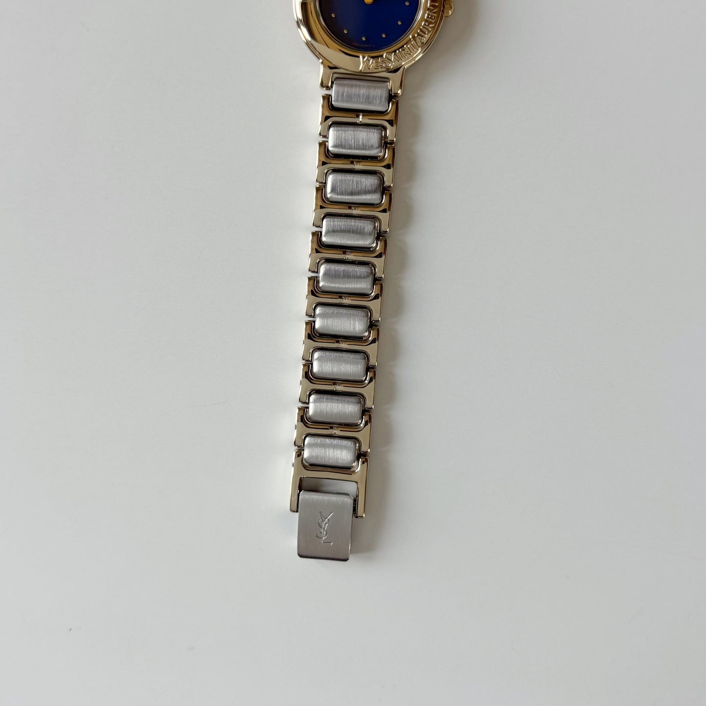 Yves Saint Laurent 1990s Navy Round Dial Two Tone Gold Plated Watch
