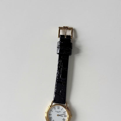 Dior 1990s Round Dial Gold Plated Watch