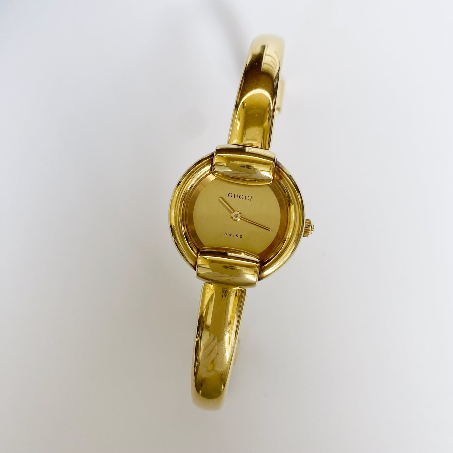 Gucci 1990s Gold Dial Gold Plated Bangle Watch