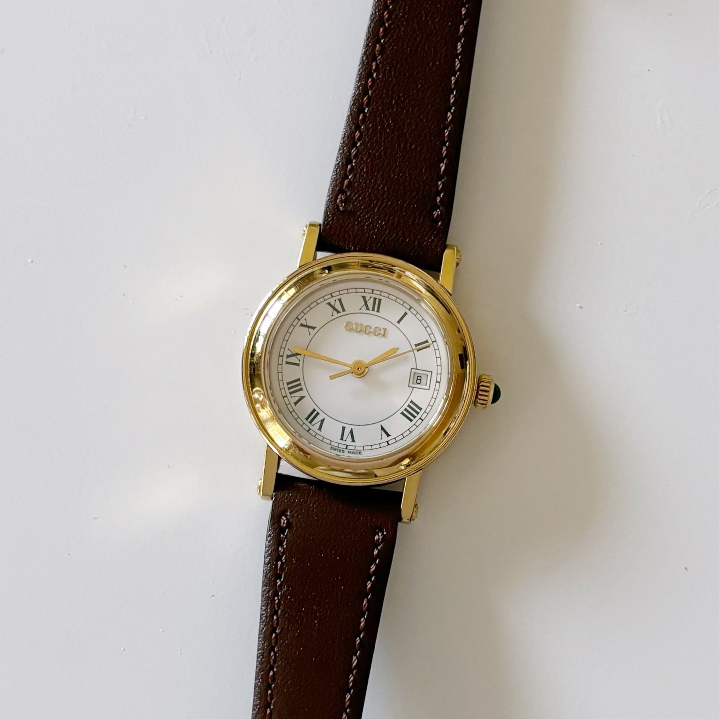 Gucci 1990s Date Gold Plated Round Watch