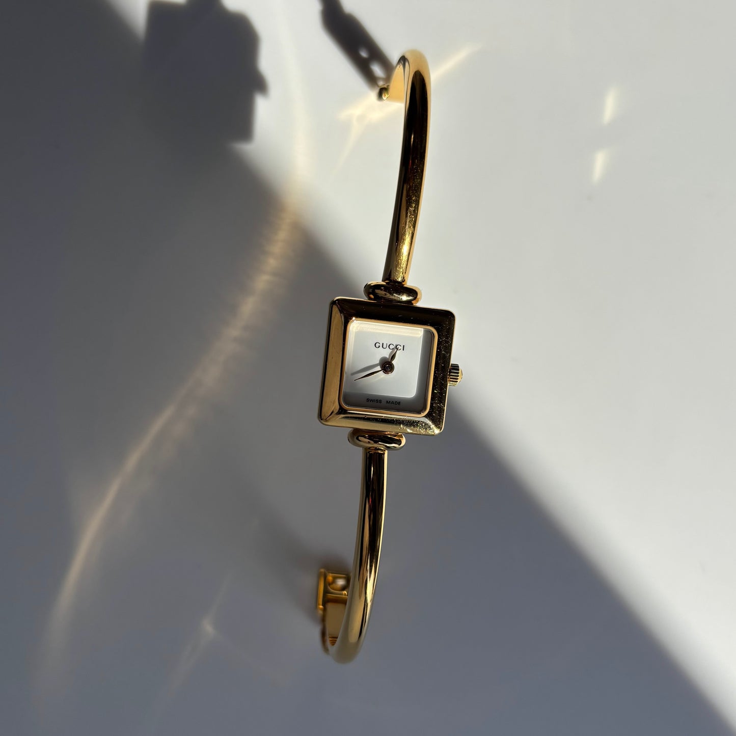 Gucci 1990s Square Dial Gold Plated Bangle Watch