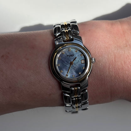Fendi 1990s Seashell Dial Date Two Tone Watch
