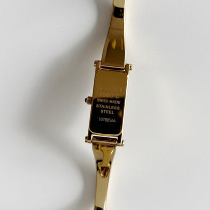 Gucci 1990s Seashell Rectangular Dial Gold Plated Bangle Watch (Small)