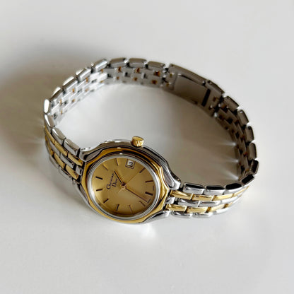 Dior 1990s Date Round Dial Two Tone Gold Plated Watch