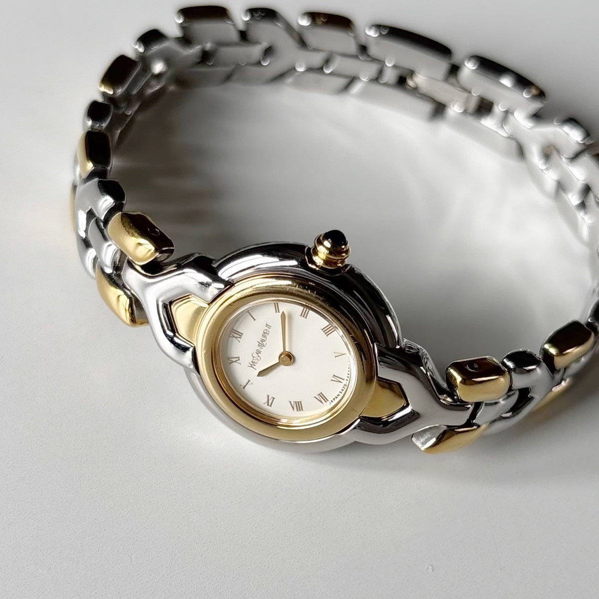 Yves Saint Laurent 1990s Round Dial Two Tone Gold Plated Watch